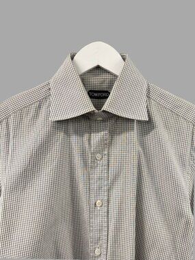 TOM FORD Gray White Micro Gingham Button Up Shirt Cotton Sz L